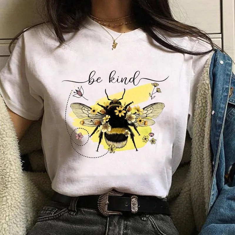 

New Women's Fashion Bee Floral Pattern Printed T-Shirt Women's Casual Outdoor Street Bee Round Neck Short Sleeve Shirt T-Shirt