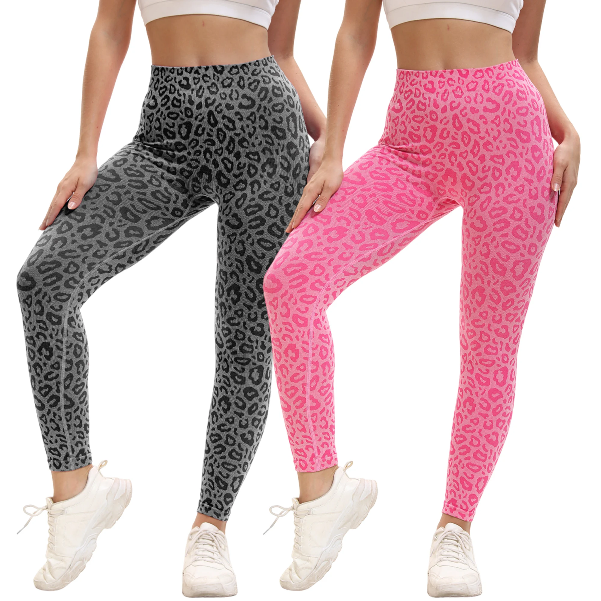 Mallas deportivas con estampado de leopardo para mujer, pantalones de Yoga de cintura alta en forma de V, control Abdominal, pantalones de