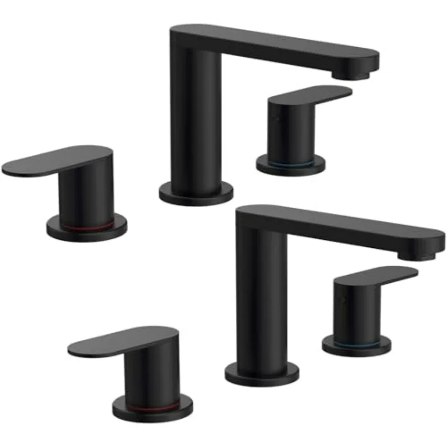 

2 Pack Black Bathroom Faucet 3 Hole Matte Black 8 Inch Widespread 360 Swivel Spout Pop-up Drain Supply Lines 2-Handle Bath Vani