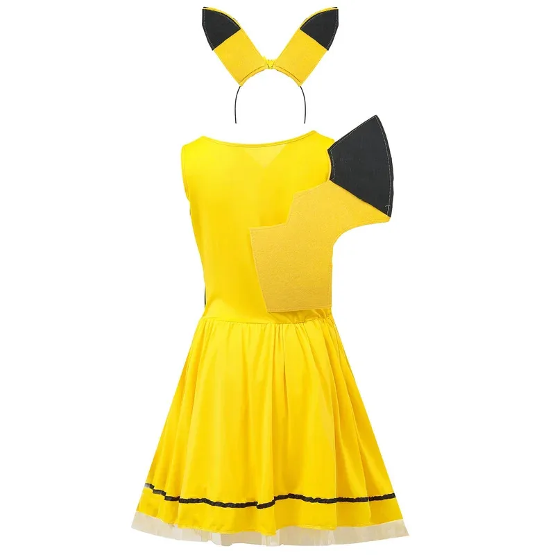 Anime Cosplay Pikachu Abito senza maniche con fascia Costume da festa di carnevale in maschera di Halloween per abito sexy da donna