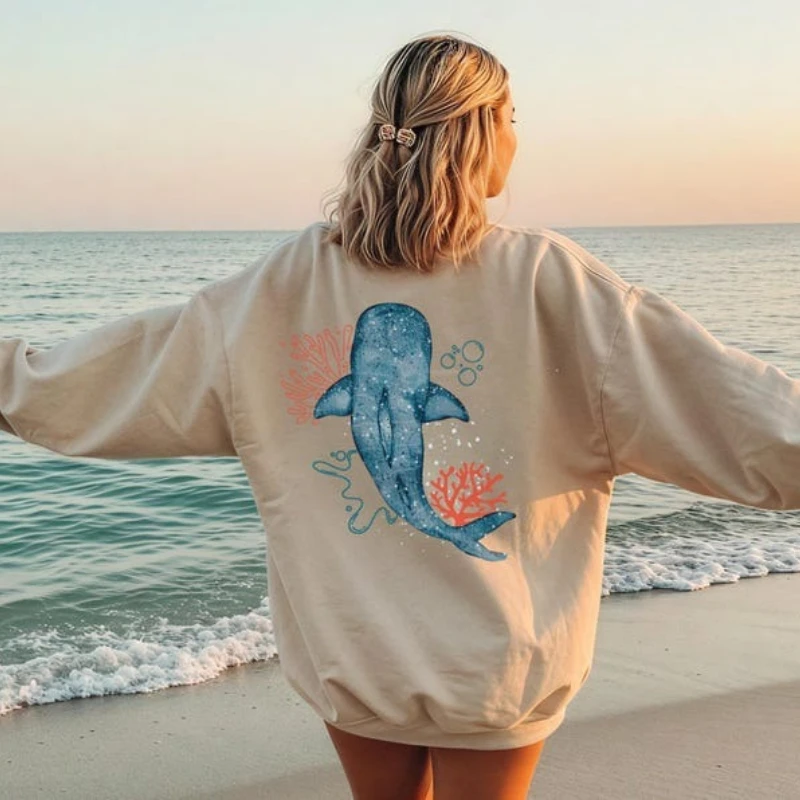 

Толстовка с китовой акулой, толстовка с пляжной акулой, толстовка с капюшоном с изображением кокосовой девушки Иисуса, христианская толстовка с круглым вырезом, толстовка для серфинга Over Fear, пляжный подарок