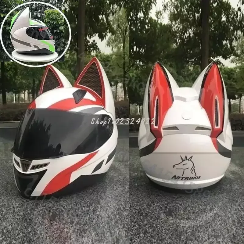 Nitrinos Cat Ear Motorcycle Helmet Cross country Racing Helmet Seasons Anti-fog All-over Man Woman Cat Ear Helmet