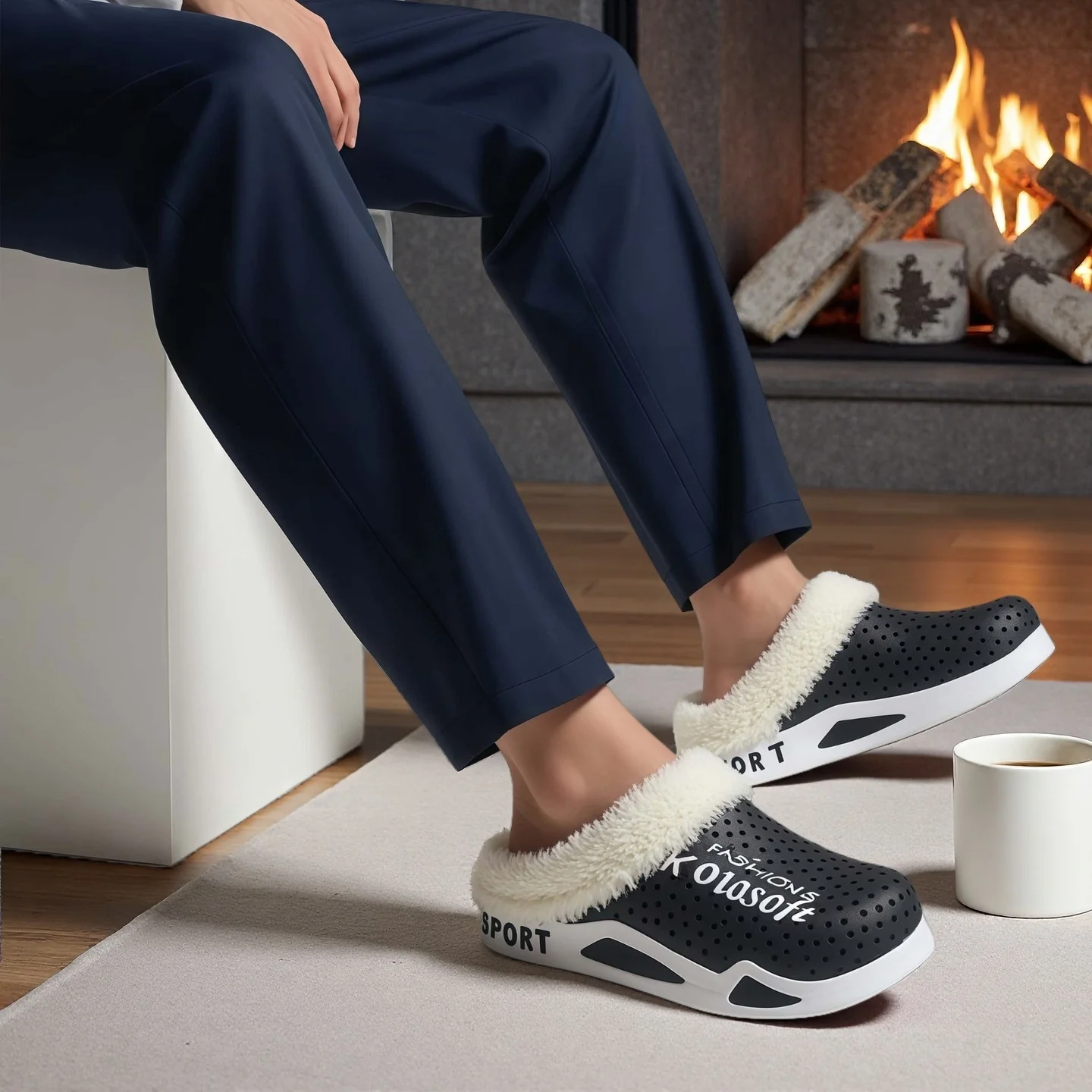 

Мужские зимние теплые сабо, подходят для внутреннего и наружного использования, удобные, легкие, без шнуровки, домашние тапочки на флисовой подкладке