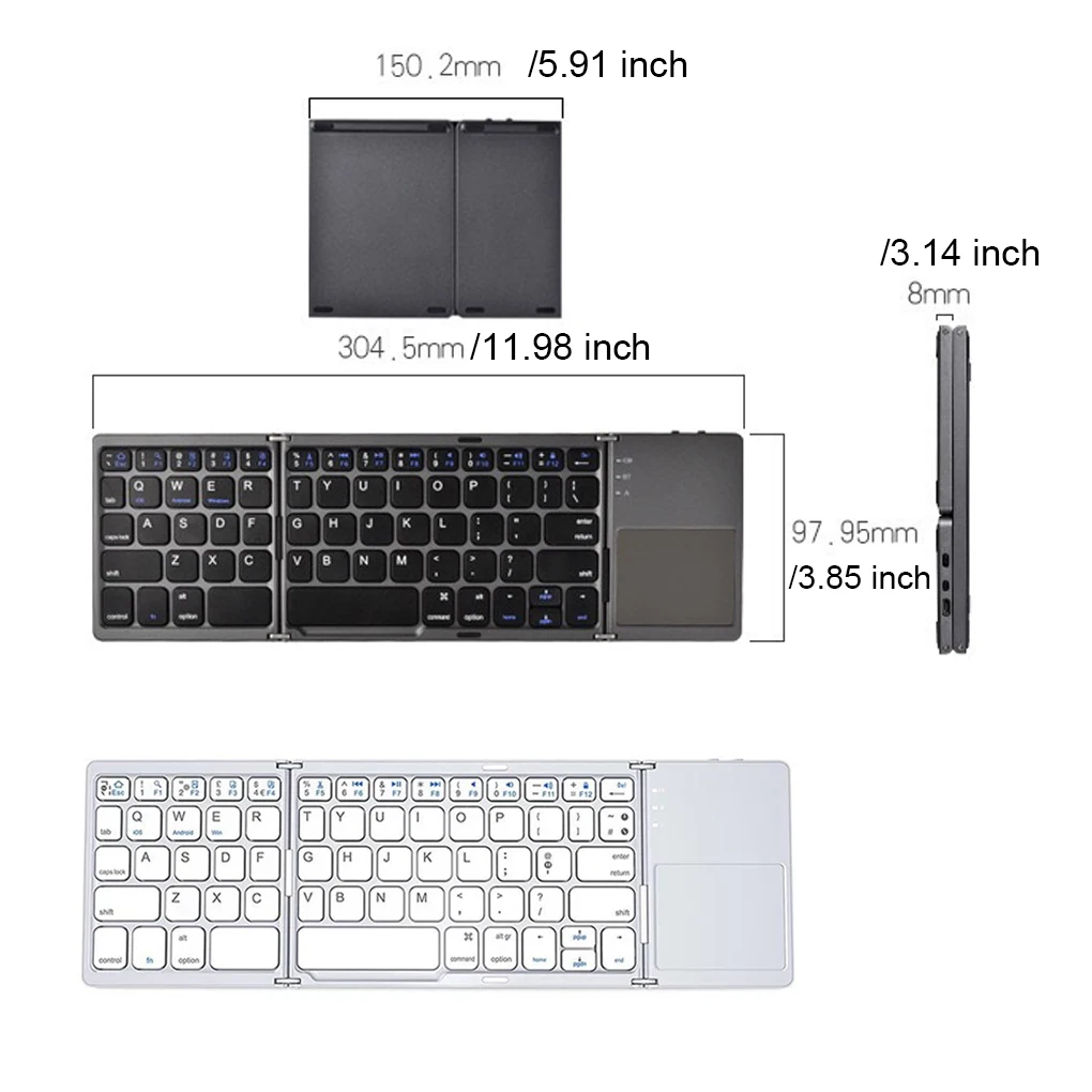 Folding Keyboard Rechargeable Wireless Laptop Keypad Foldable Design Convenience Multipurpose Sweet Gift Black