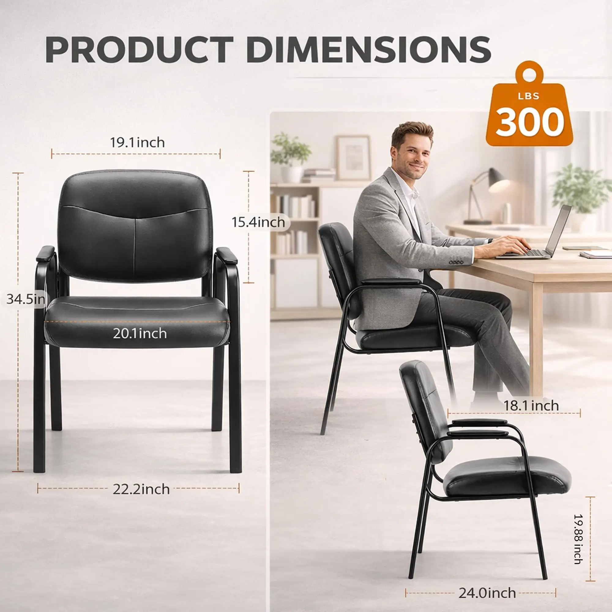 Office Reception Guest Chair Set of 2, Waiting Room Chair, Desk Chair No Wheels with Padded Arms Rest and Sled Base for