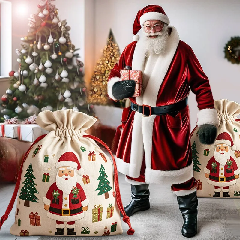 حقيبة كبيرة برباط مزخرفة لعيد الميلاد، حقيبة تخزين وتوزيع هدايا سانتا كلوز للهدايا الاحتفالية #3