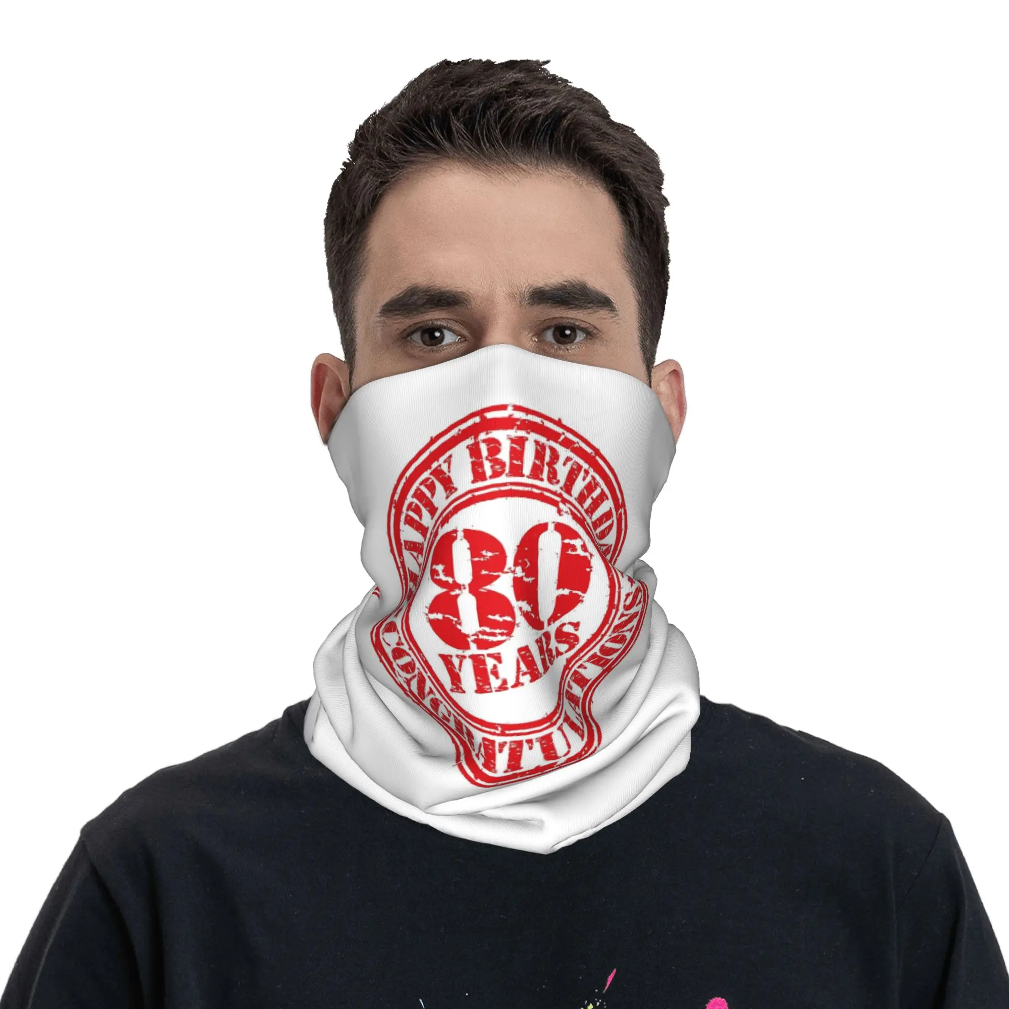80 years happy birthday congratulation Bandana Neck Gaiter Printed Magic Scarf Multi-use Headband Cycling For Men Women Adult