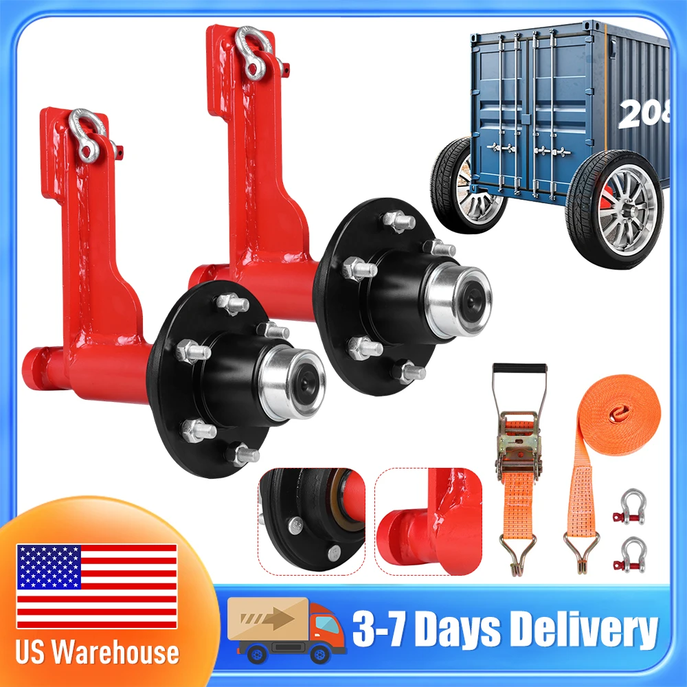 

2 Set Shipping Container 6 Lug Wheel Hub and Spindle Kit 22000LBS Capacity with Ratchet Tie Down for 20ft-40ft Empty Container
