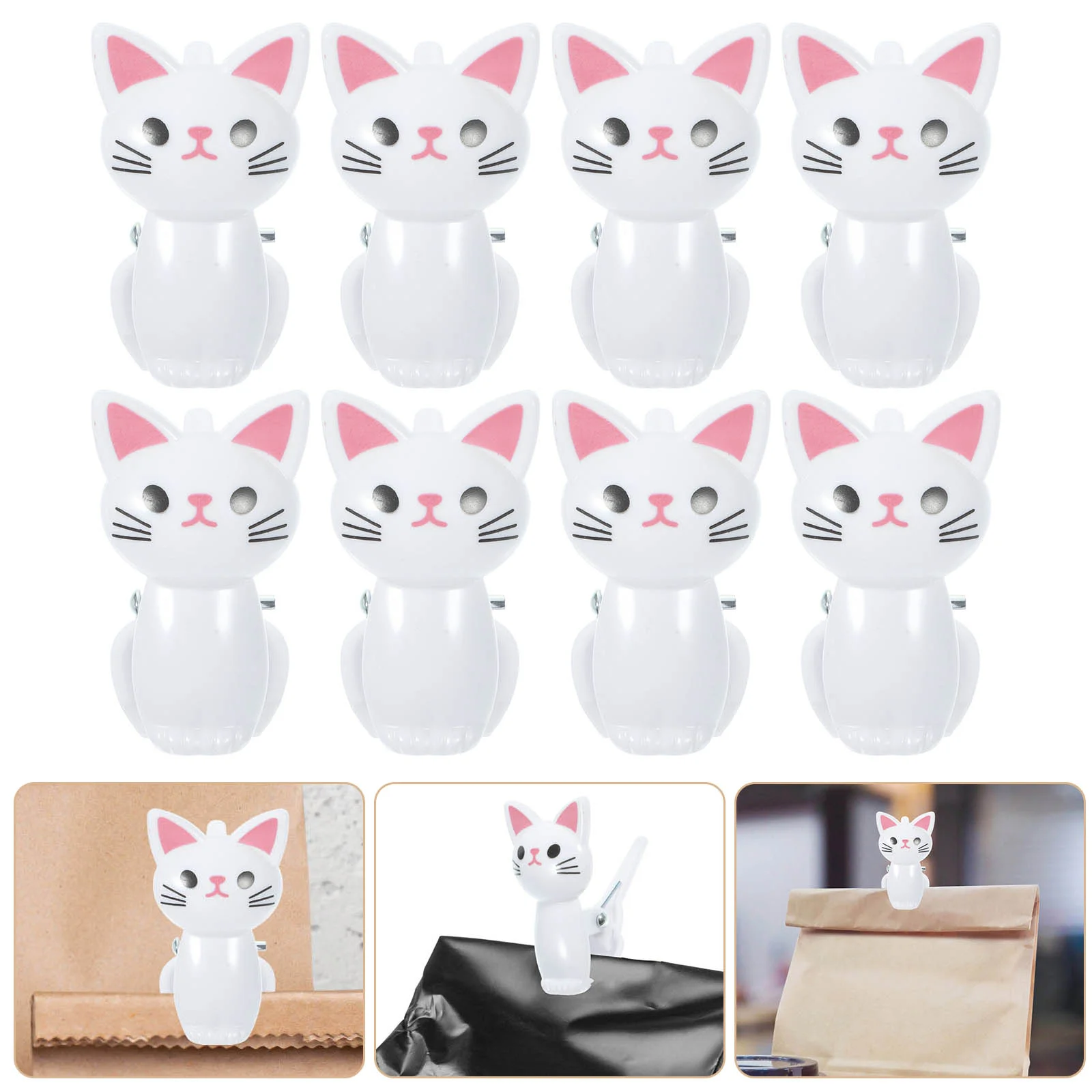 

8pcs Cute Cat Chip Bag Clips Food Sealing Clips Multi-purposes Clips Reusable Snack Bag Clips cute cat clips