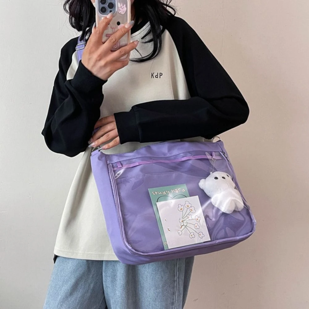 

Портативная прозрачная сумка-итабэг в японском стиле Харадзюку из ПВХ и холста с держателем для значков, повседневная сумка через плечо в стиле JK для шопинга