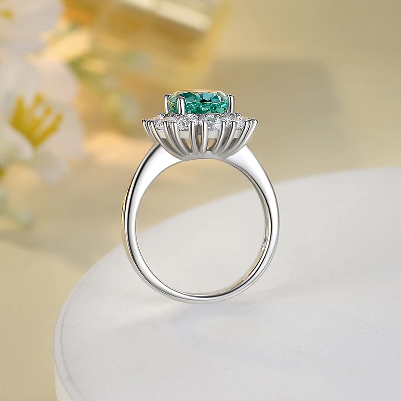 S925 Sterling Silver Palaiba Ring Female Emerald High Carbon Diamond Jewelry Imitation Gem Tourmaline Date Engagement Party Gift