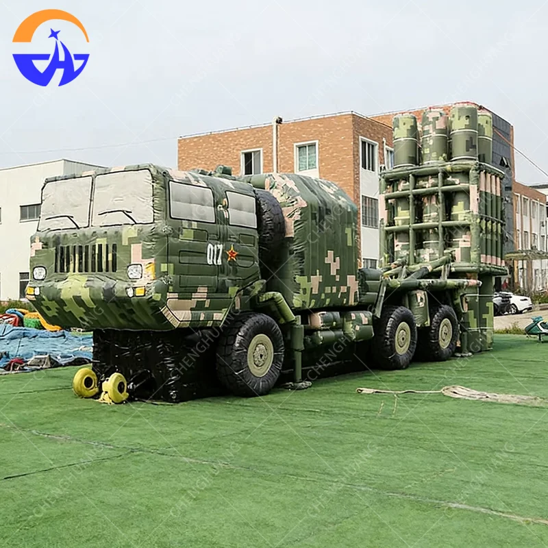 

Customized large fake target inflatable missile vehicle command vehicle model Oxford cloth material with blower inflatable decor