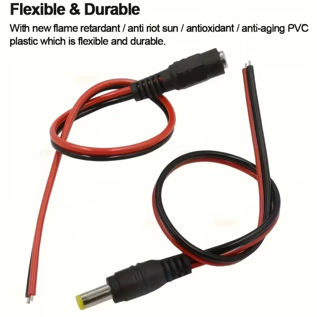 12V DC5521 Male And Female Connectors, 5.5X2.1Mm Interface, Tail Welded Cable, Contacts, PVC Insulation, Suitable for Wiring