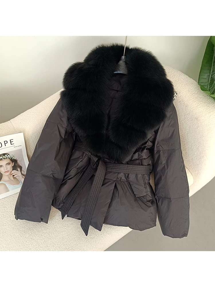 Mueyaruho Autumn Winter 2024 Women 90% White Duck Down Jacket Fox Fur Coat Parkas Feather Short Puffer Coat Female