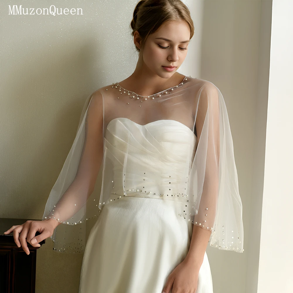 TOPQUEEN Mg31 Bridal Pearl Water Diamond Short Top Dress Shawl Women'S Party Dress Bolero Cloak Wedding Accessories