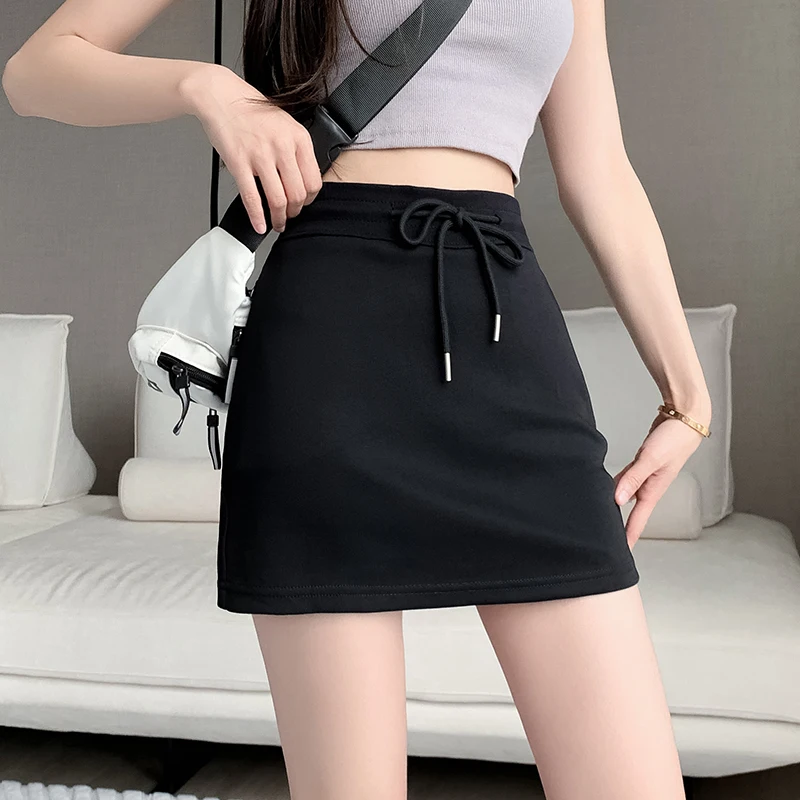 

Sweet Spicy Style Drawstring Sports Short Skirt Summer New High Waist Versatile Wrap Hip A-line Skirts Women Casual Mini Skirt