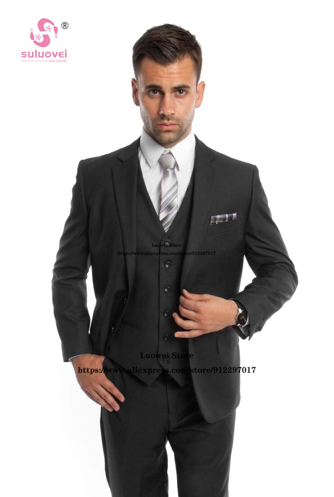 Traje clásico ajustado para hombre, conjunto Formal de 3 piezas con solapa de muesca, pantalones de negocios para novio, boda, graduación, esmoquin