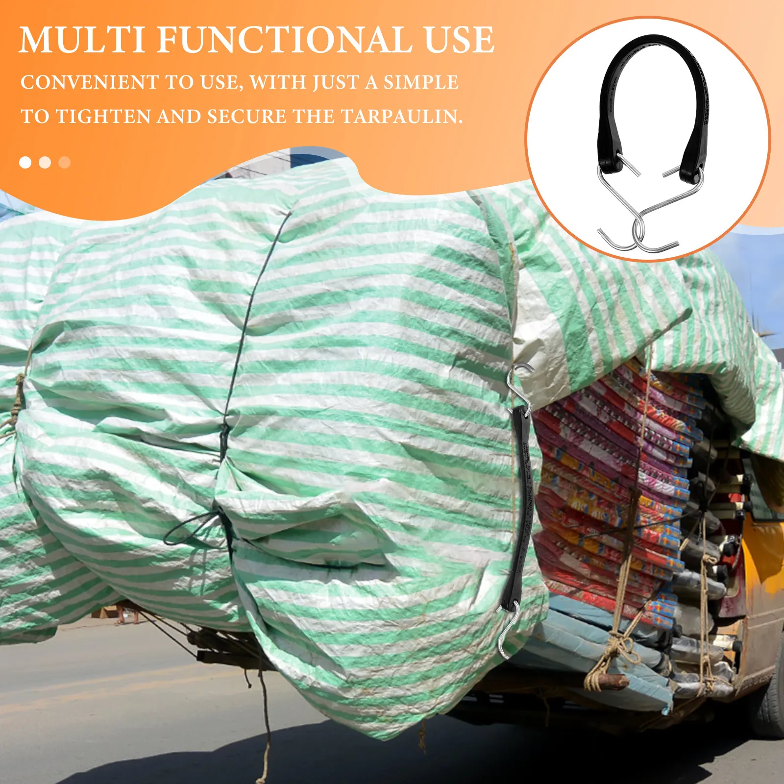 Sturdy Rubber Tarp Cord with Heavy Duty Hooks for Fastening Cargo Luggage Tarps Yard Work Travel Camping Storage Tie Down Rope