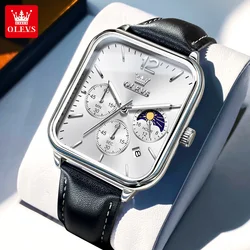 OLEVS 9914 Original Men's Watches Fashion Square Quartz Watch for Men Chronograph Moon Phase Man Wristwatch Auto Date Hand Clock