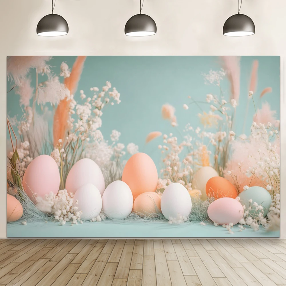 Pink Spring Eggs Easter Theme Photography Background Boho Floral Easter Party Birthday Art Portrait Backdrop Photo Studio Prop