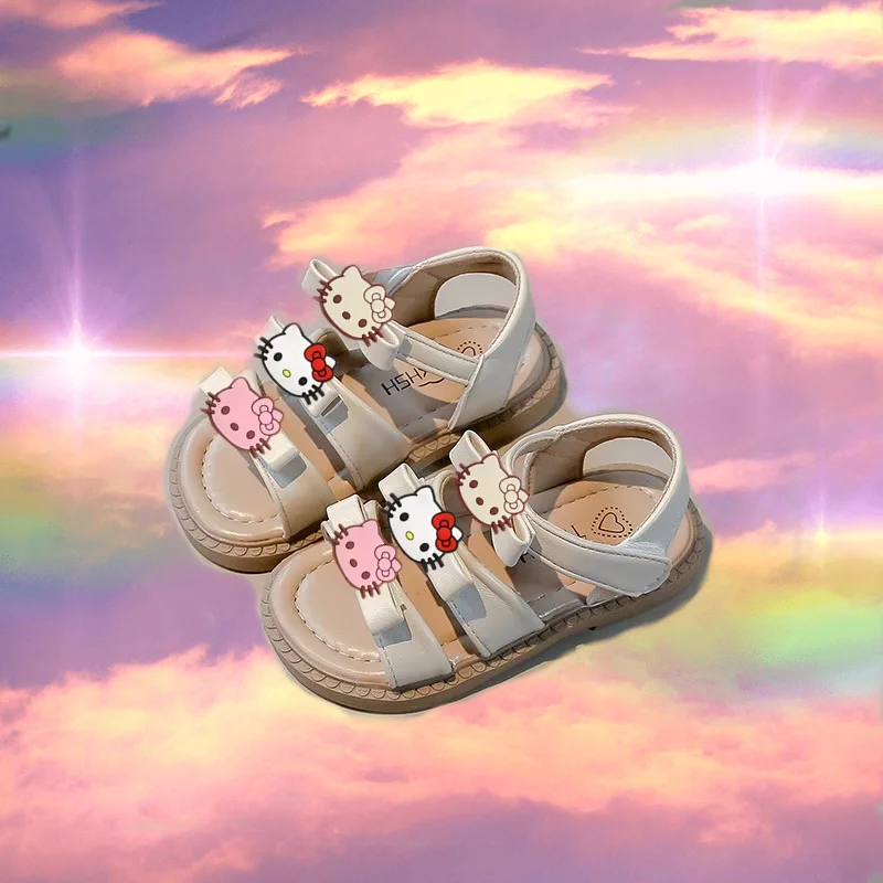 

Hello kitty first walkers Girls Princess Sandals 2026 Summer New kids Cartoon Soft Sole Non-slip Slipper Sandals Bow Beach Shoes