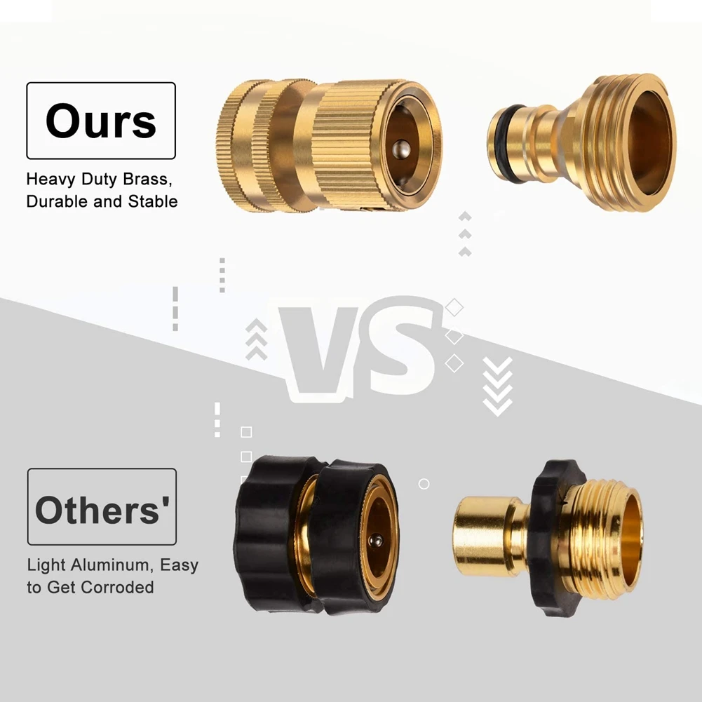 Garden Hose Quick Connector Solid Brass,3/4 Inch GHT Thread Fitting No-Leak Water Hose Female and Male Adapter (6 Sets)