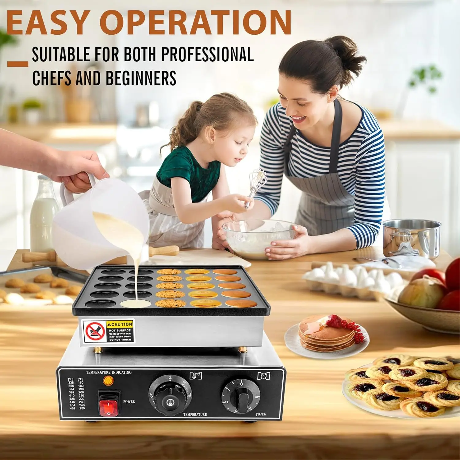 Mini máquina para hacer panqueques de 25 uds, Mini máquina eléctrica para hacer panqueques de 110V, Mini máquina para hacer panqueques holandeses comerciales, tortitas pequeñas antiadherentes