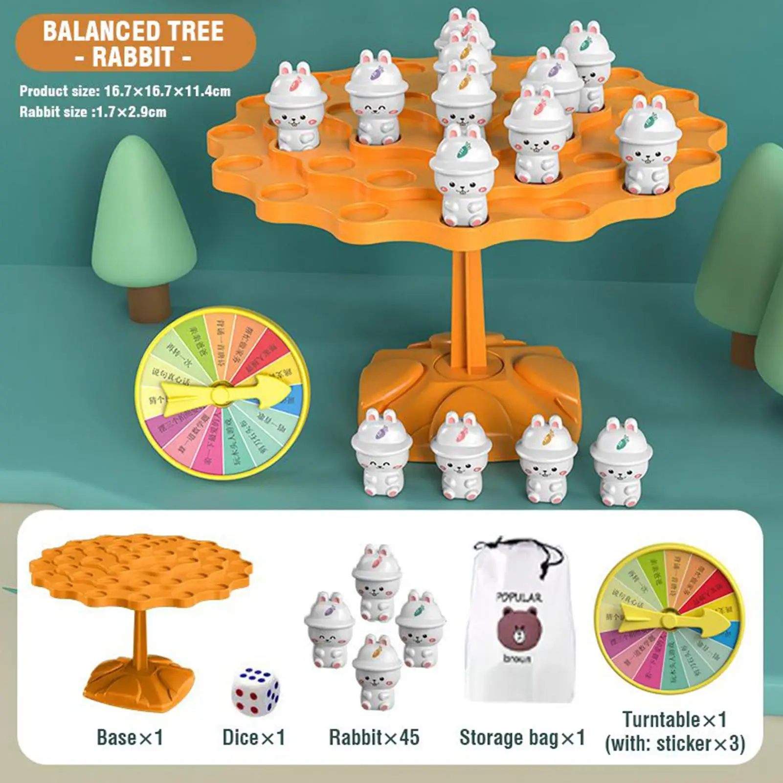 Balance Tree Toy Rabbit Board Balance Training Educational Toy Parent-Child Interaction Game for Kids 3 Home Family Night Party