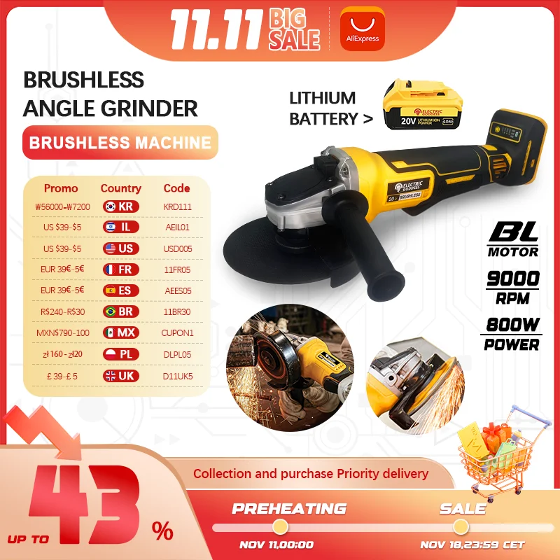 EGOD 100/125mm Borstelloze Haakse Slijper Polijsten Snijmachine Draadloze Elektrische Haakse Slijper Power Tool fit Dewalt batterij