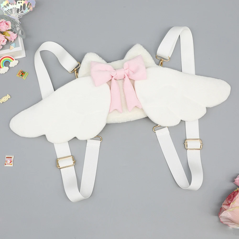 

Модный рюкзак в стиле Лолиты, плюшевые сумки через плечо, готическая сумка с крыльями ангела и дьявола, украшение с бантом, сумка на плечо, реквизит на Хэллоуин