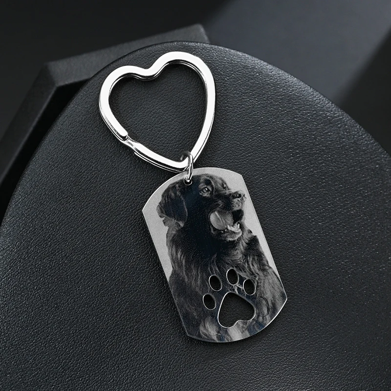 Sifisrri Personalized Engraved Dog Photo Name Date Pet Paw Keychain Women Stainless Steel Key Ring Drive Safe DIY Jewelry Gift