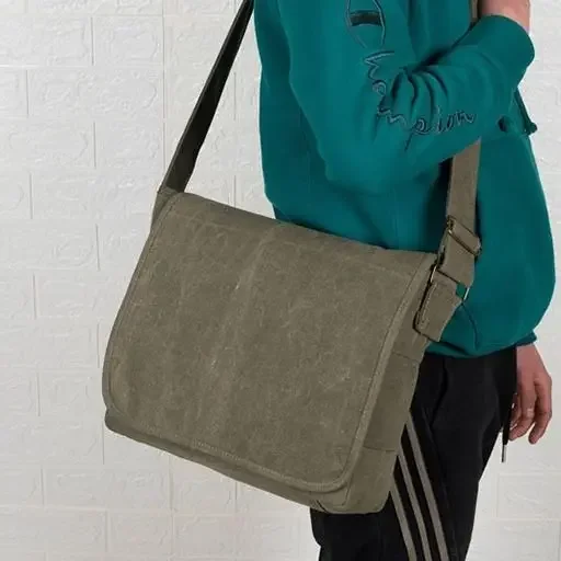 Canvas Shoulder Bag Men\'s Business Commute Large Capacity Carry-on Items Storage Carry Vintage Square Street Cross-body Bag  가방