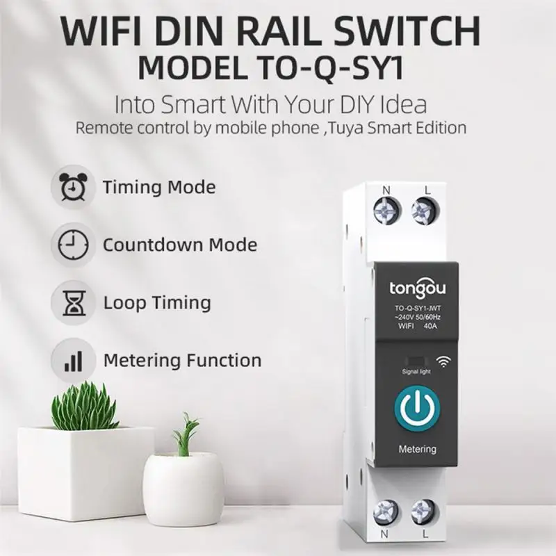 Imagem -02 - Xiaomi-tuya Wifi Disjuntor Inteligente com Medição Controle Remoto sem Fio Switch by App Trilho Din para Casa Inteligente 1p 63a