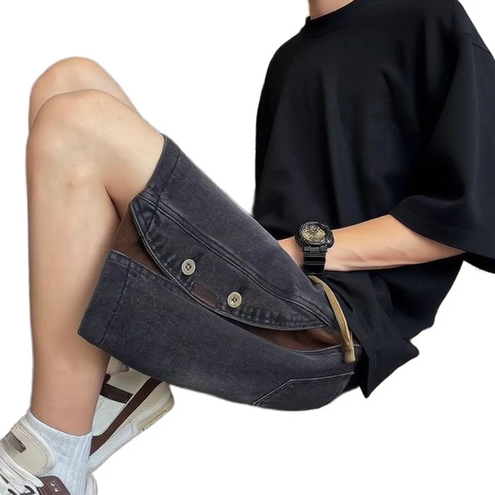 Men\'s Five Point Summer Cool Jeans Trousers Casual Pants Knee Length Thin Straight Fit 90% Polyester 10% Spandex