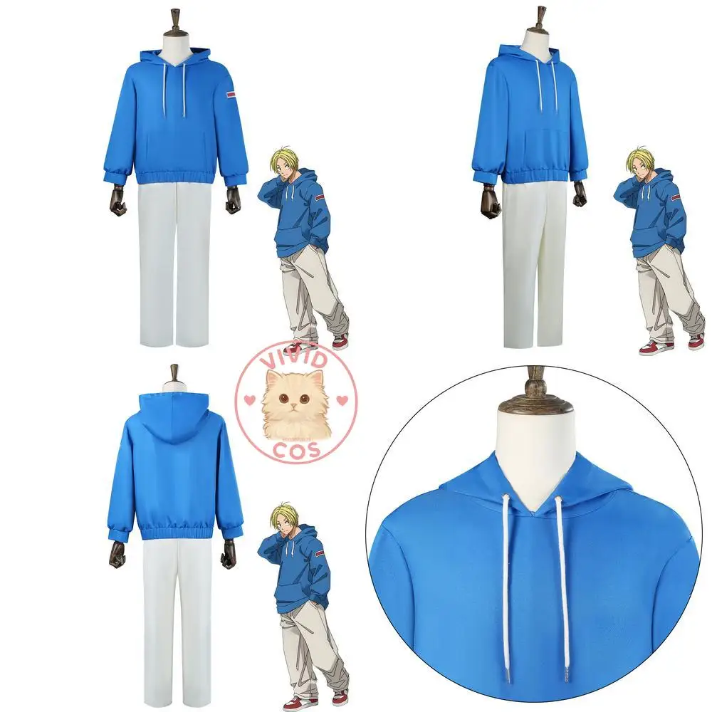 

Sakamoto Days Cosplay Costume Anime Shin Asakura Blue Hoodie Set Role Play Men Wig for Anime Convention Halloween Party Outfit