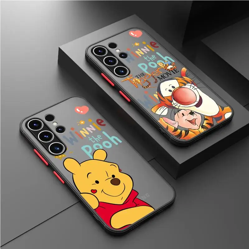 Cute Winnie The Pooh Matte Case For Samsung Galaxy S24 S22 S23 S20 S21 FE S10 Plus Capa Note 20 Ultra 10 Lite Phone Fundas