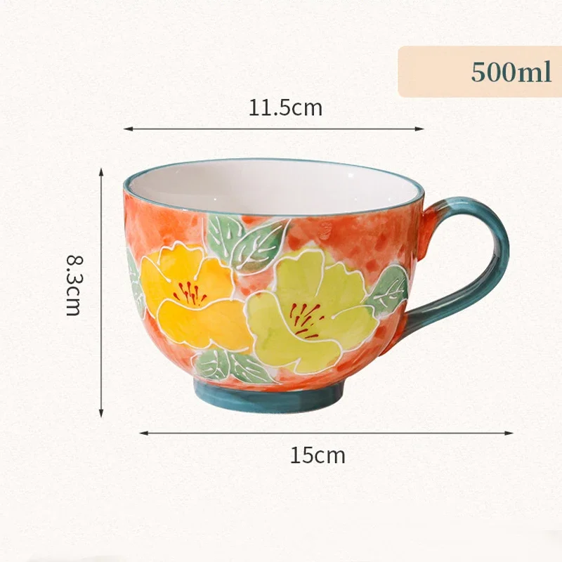 500ml Ceramic Breakfast Bowl High-capacity Office Water Pottery Cup Porcelain Coffee Mug Afternoon Tea Cups Breakfast Bowls