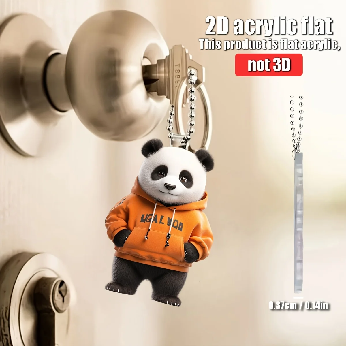 2D Cute Panda Keychain Acrylic Hanging Accessory in Orange Hoodie Ideal for Car Backpack Home Decoration Perfect Gift Halloween