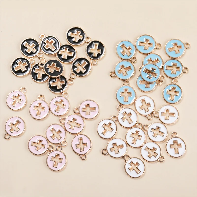 New 20pcs/lot 12*15mm Candy Color Round Hollow Cross Charms Oil Drop Pendant DIY Bracelet For DIY Handmade Jewelry Accessory