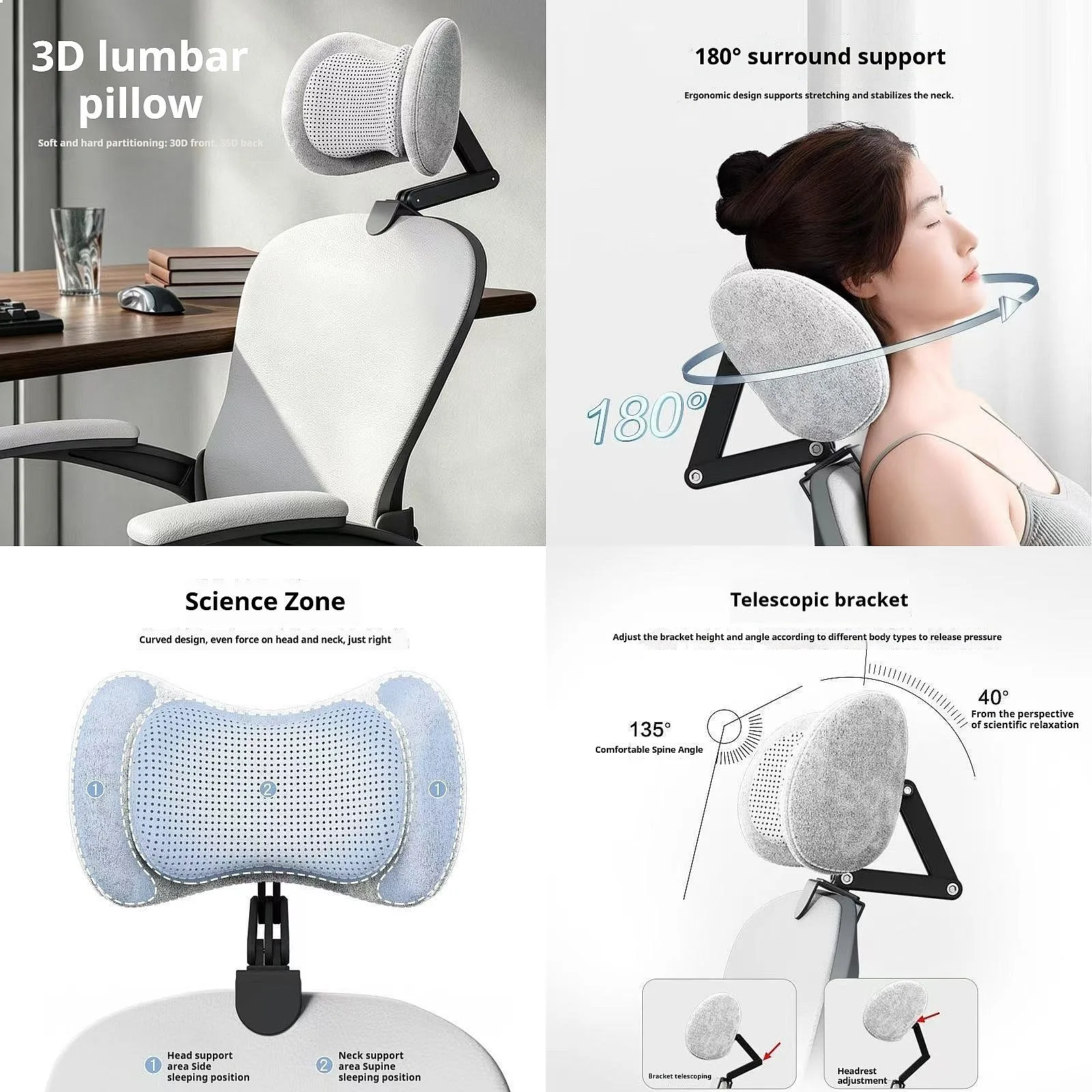 Memory Foam Headrest Attachment for Office Chair, Adjustable Neck Support Desk Chair Head Pillow