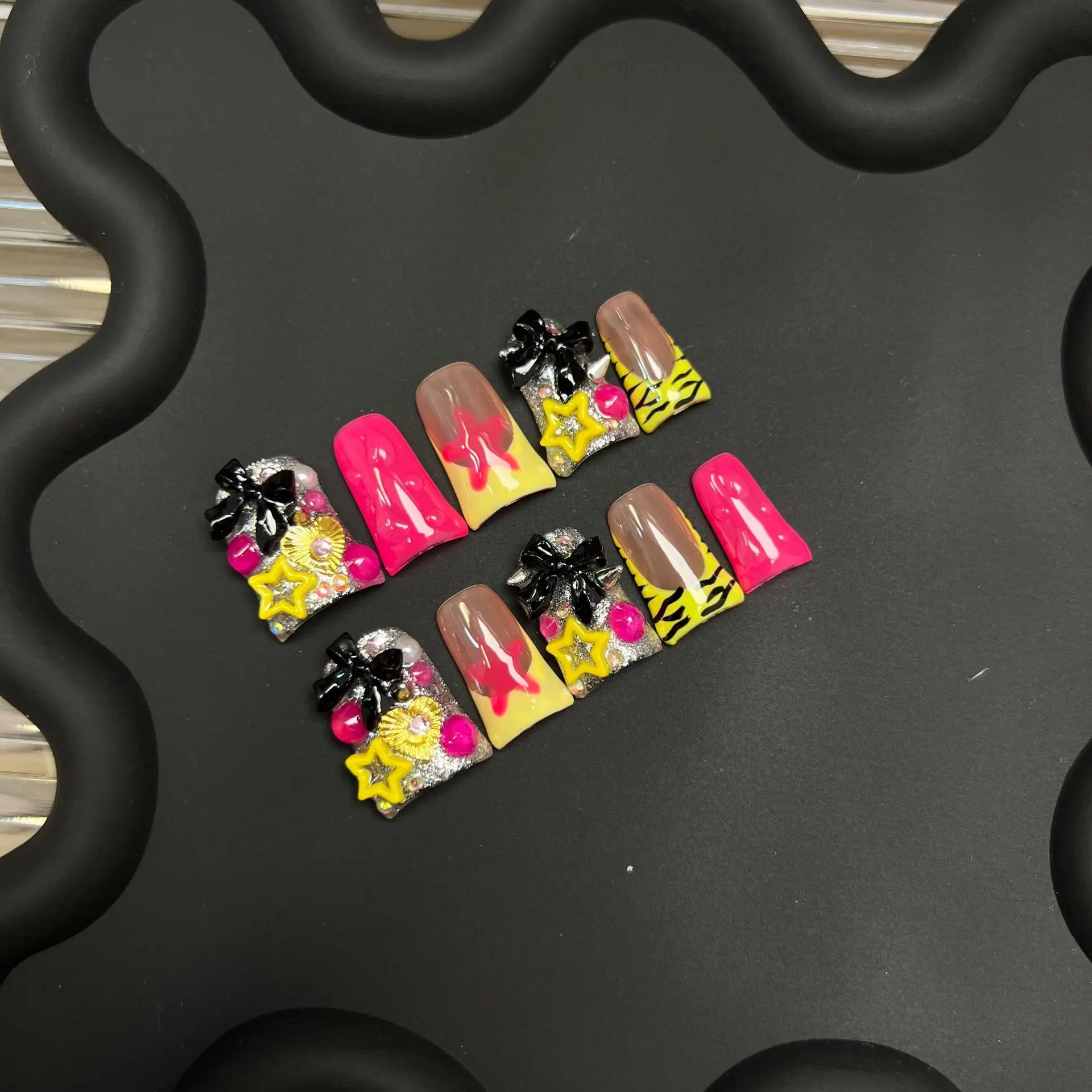 10 قطعة الصحافة اليدوية منقار البط على الأظافر مع ثعبان على شكل نجمة الماس تصميم الأظافر وهمية الأوروبية حار فتاة الأظافر كاذبة #5