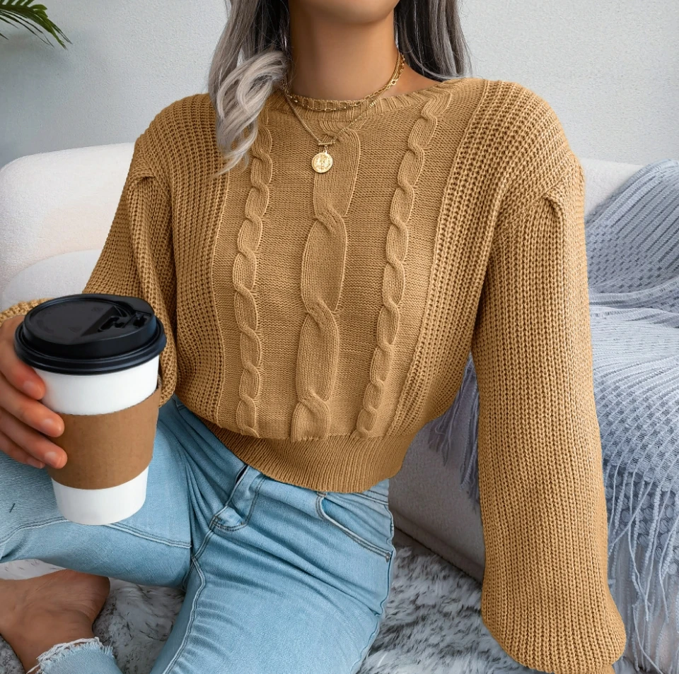 Casual Fried Dough Twists lantern sleeve waist knitting sweater  2025 autumn winter spring new fashion pullover tops