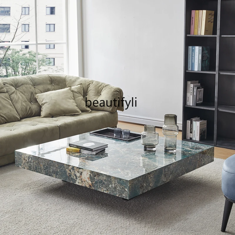 Amazon Green Stone Plate Square Tea Table Italian Light Luxury Home Living Room Large and Small Apartment Type Designer