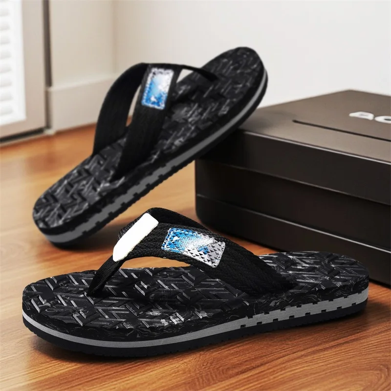 Flip Flops for Men, Camo Printed Woven Strap Summer Thong Sandals, 3D Textured Non-Slip Massage Insole for Beach Casual Wear