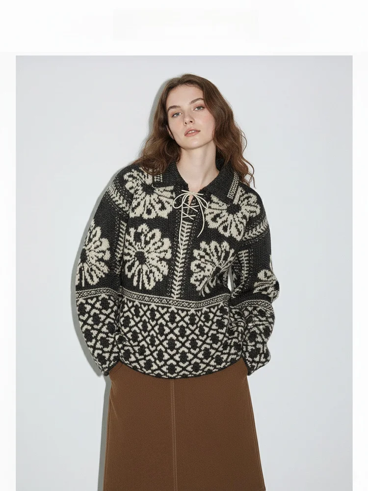 

Женский вязаный свитер в стиле ретро Fair Isle, свободный крой, с эффектом пэчворк, плотная вязка, мягкий шерстяной бленд, длинный рукав, топ для девушек