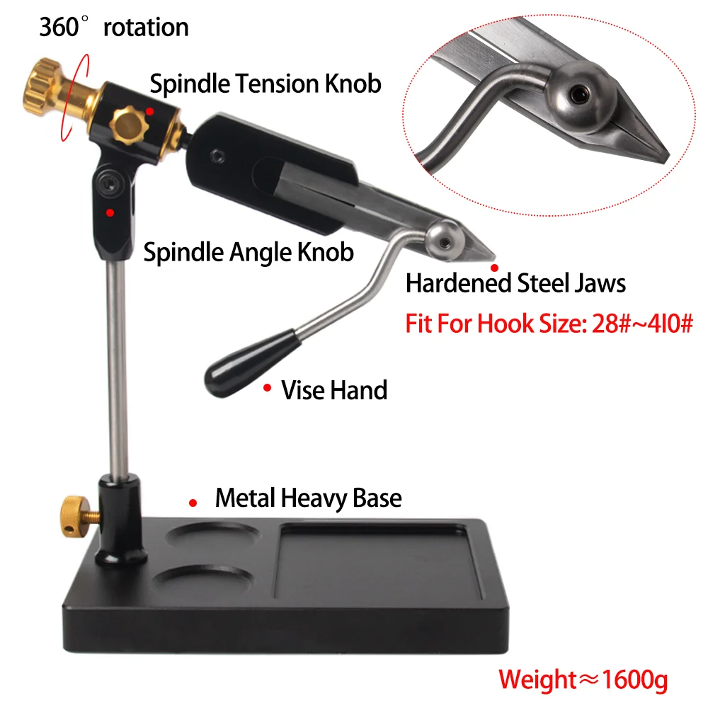 Vampfly 360° Rotation Fly Tying Vise Heavy Pedastal Base For Tying Jig Lures Fly Tying Tool Set 150D Fly Tying Metallic Thread