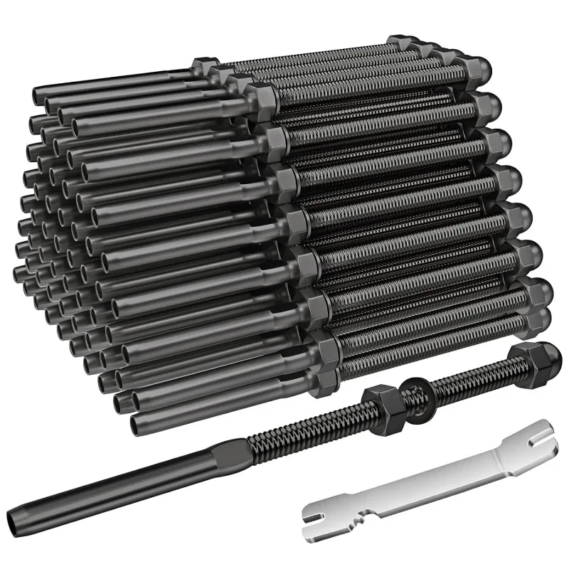 

60 Pack 6" Long 1/8" Black Swage Threaded Stud Tension End Fitting Terminal for 1/8" Deck Cable Railing, T316 Stainless St
