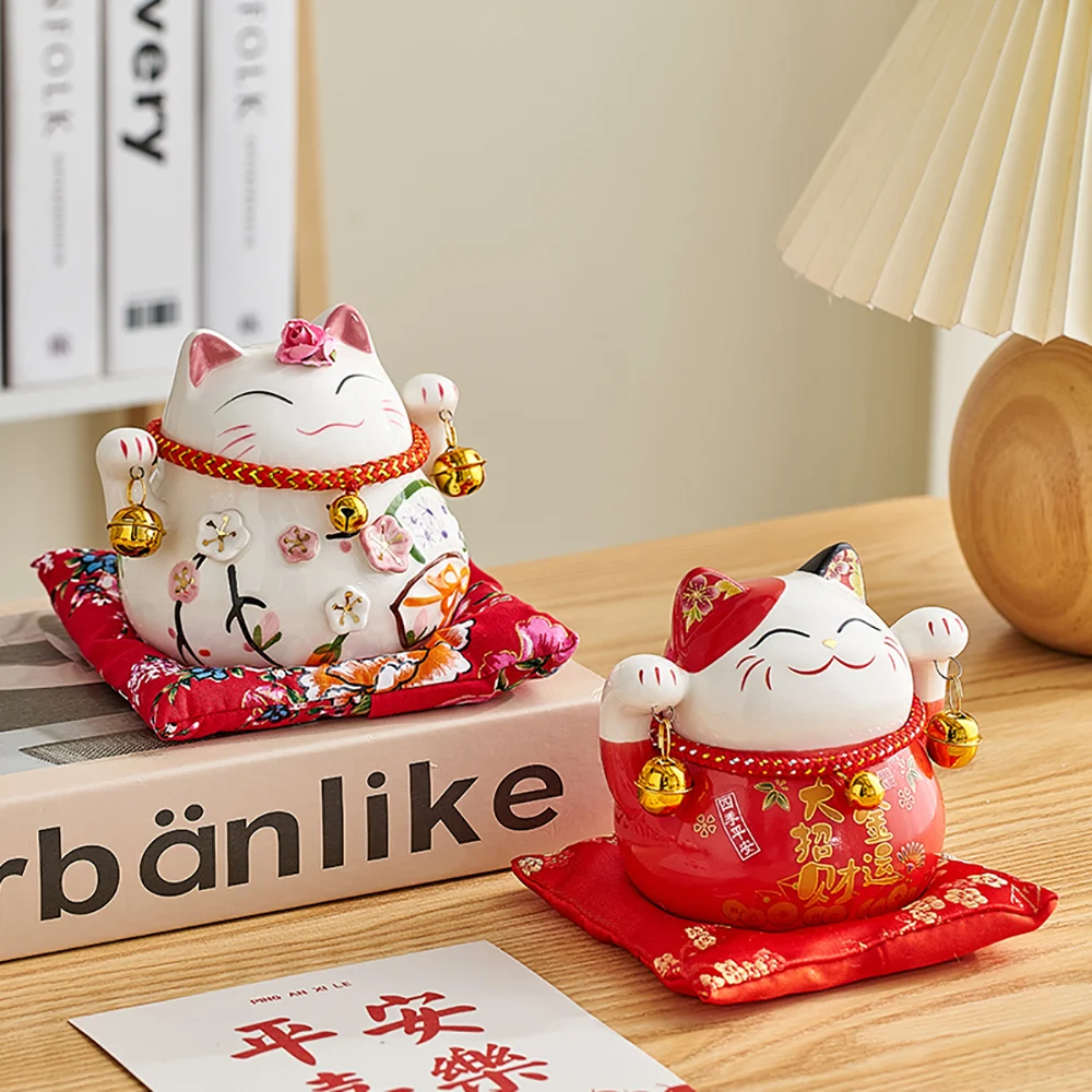 Creative Lucky Cat Small Pendants Ceramic Office Desktop Decoration Home Living Room Save Money Jar Fortune Opening Gift