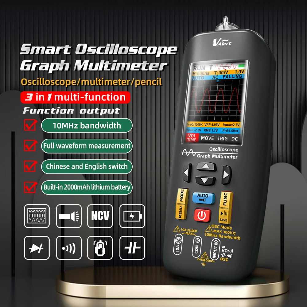 O1 Professional Digital Oscilloscope Tester 48MS/s Sampling Rate 10MHZ Analog Bandwidth Waveform Storage Multimeter 6000 count