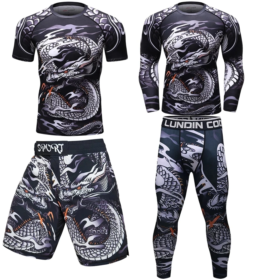 Men Rashguard Jiu Jitsu T shirts Sets Sport MMA Boxing T shirt+Pants Fitness Bjj Gi Muay Thai Shorts Kickboxing Gym  Fightwear